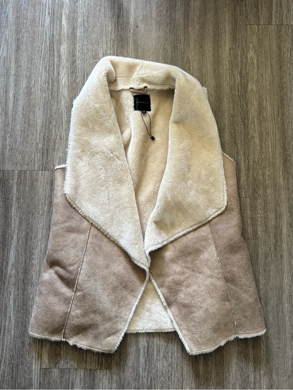 Dynamite Cream Sherpa-Lined Taupe Faux-Suede Vest
